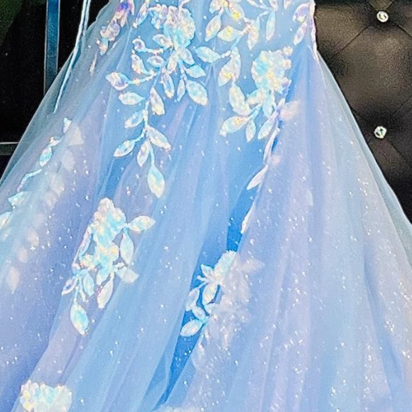 AMARRA 87317 Floral Sequin Prom Gown - BRAND NEW (Blue/White) - Picture 4 of 8